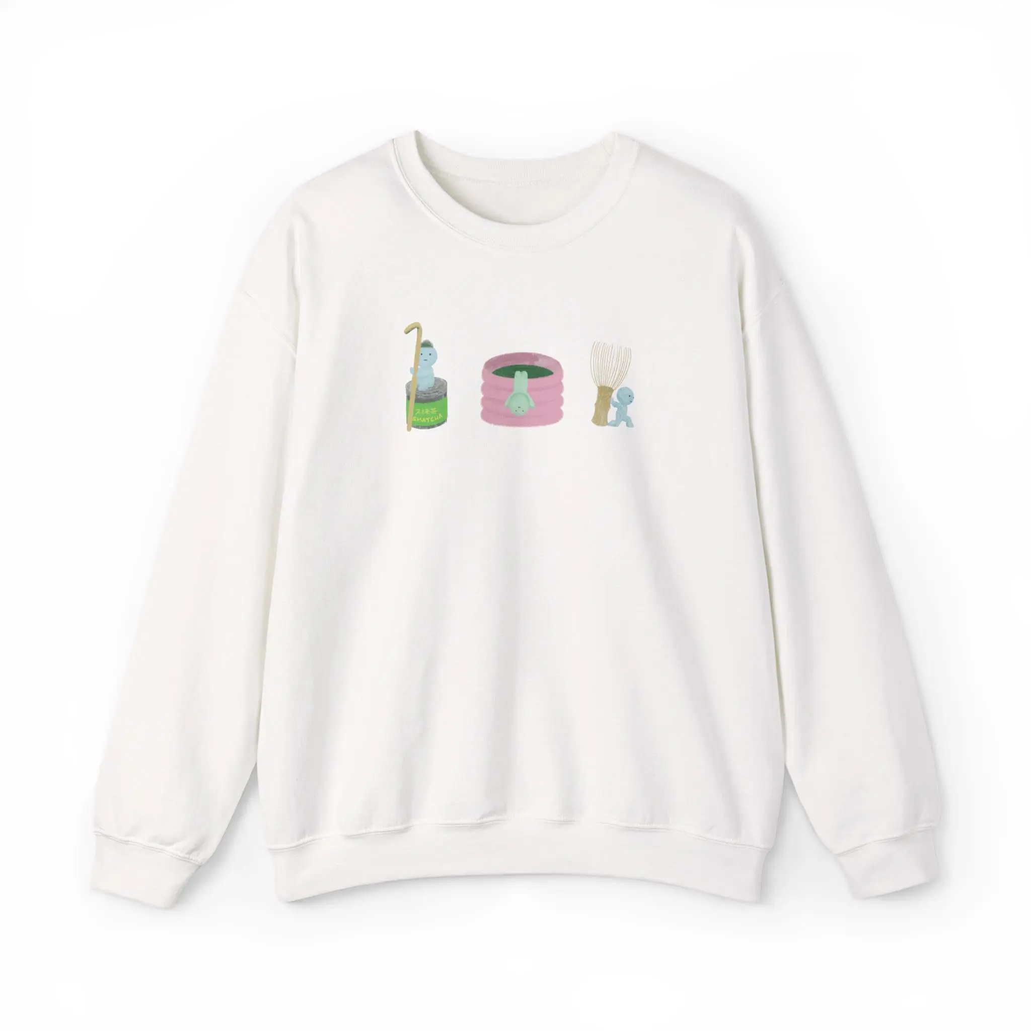 Cute "Green Figurine" Matcha Crewneck Sweatshirt, Cozy Tea Lover Gift, Perfect for Birthday, Mother's Day, Unisex Sweatshirt, Apparel