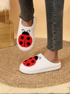 Women's Cute Cartoon Ladybug Design Plush Slippers, Fuzzy House Slippers, Casual Soft Comfortable Home Slippers, Warm Slippers for Indoor & Outdoor Use for Fall & Winter