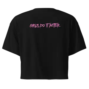 Tri Hard Collective Girls Do It Better Crop Top - Fitted Short Sleeve Crew Neck Casual Summer Tee in Black Triathlon gifts female athlete Cotton Cropped