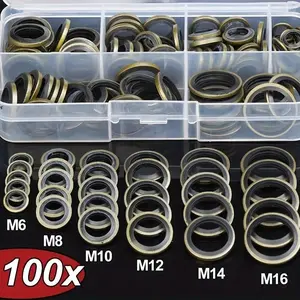 100pcs Oil Plug Washer Kit Multisize - Multi-Size Rubber Gaskets for Automotive And Truck Oil Pans (M6/M8/M10/M12/M14) | Leak-Proof Replacement Seals for Car Oil Changes | Durable Nitrile Rubber Washers