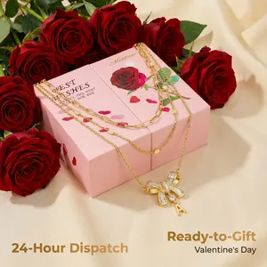 MEIITRUE 14K Gold Plated Initial Bow Necklace Set for Women – Layered Chains with 5A Cubic Zirconia, Adjustable Length, Elegant Personalized Gift