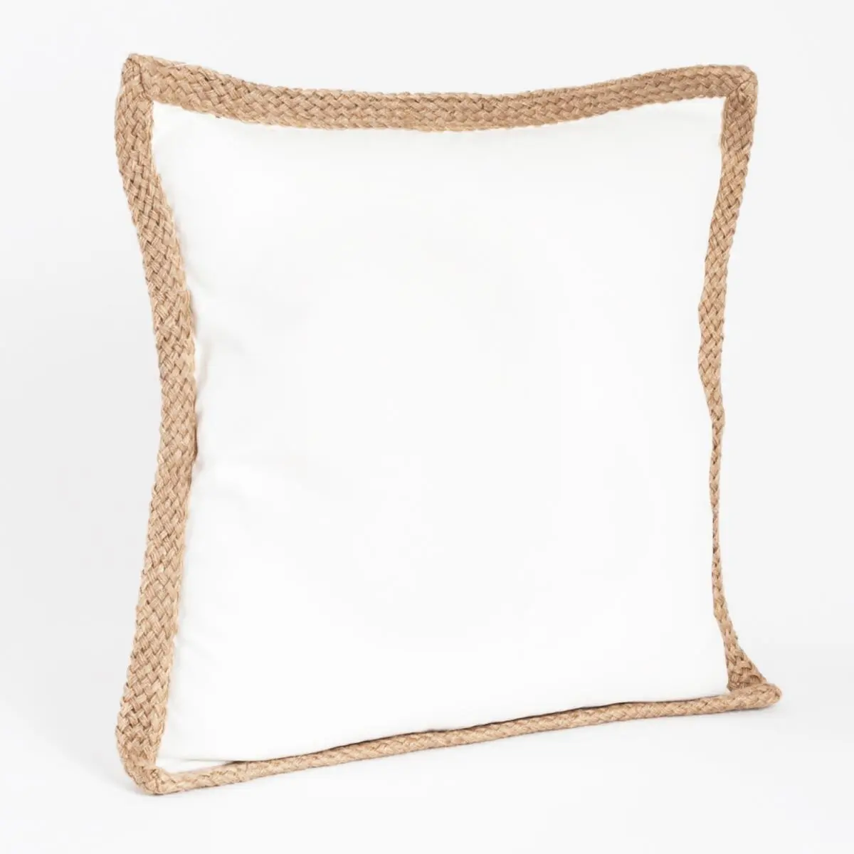 212 MAIN 20 in. Square Shape 100% Cotton-Jute Braided Down-Filled Throw Pillow with Braided Edge, White, Minimalist Modern Home Decor for Outdoor Sofas, Contemporary