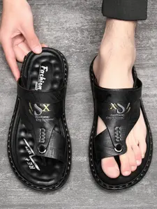 Men's Casual PU Leather Beach Sandals, Fashionable Flip Flops, Fashionable Outdoor Slippers, Casual Comfortable Slippers for Outdoor Beach, Slides Men