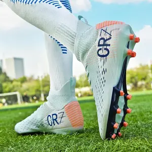 New Men's Competition Training Boots Non-slip AG Cleats Soccer Boots Adult Breathable High-top Soccer Shoes Couple Outdoor Professional Soccer Shoes Lawn Lightweight Classic Black Sports Soccer Shoes