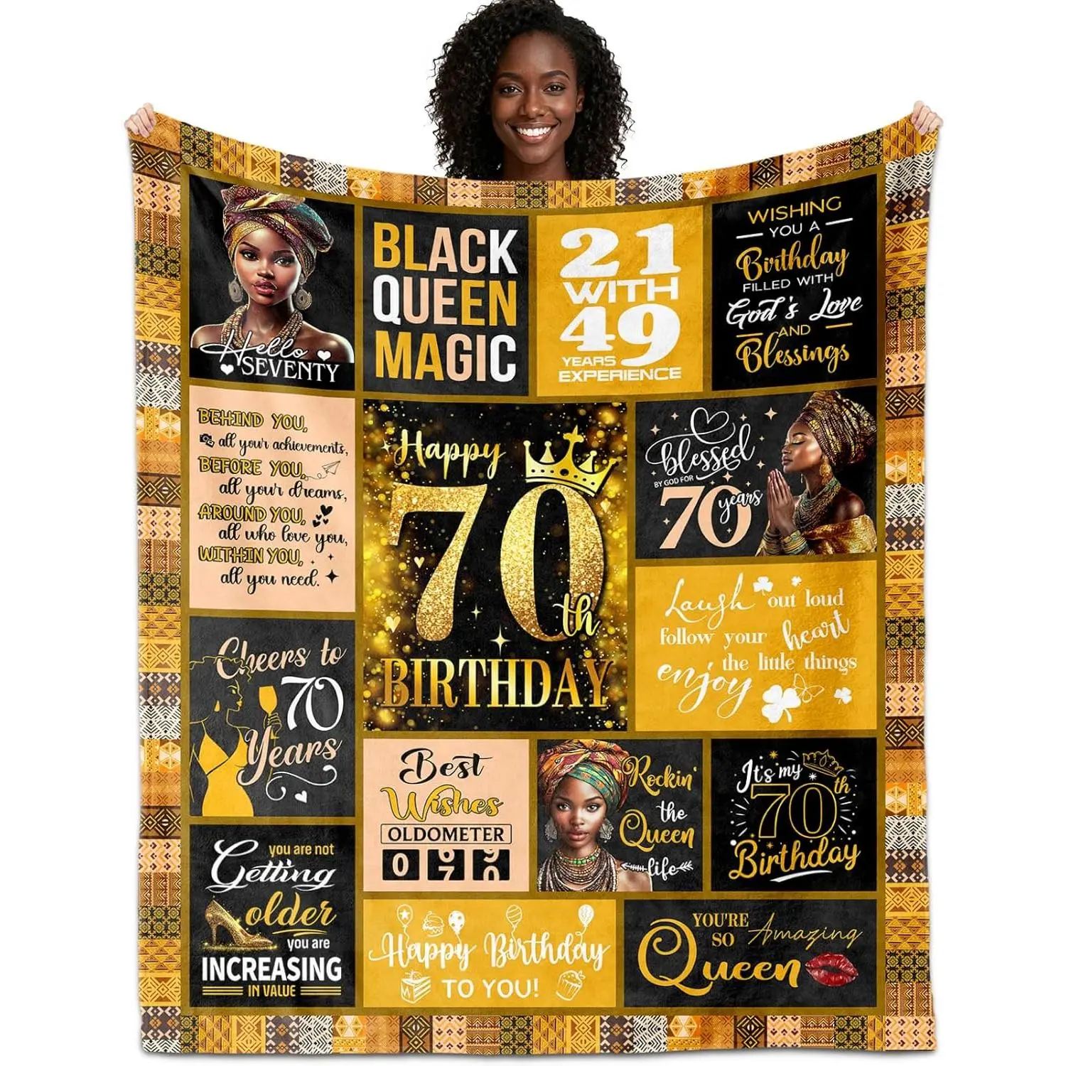 African American 70th Birthday Gifts for Women Throw Blanket 60"X50", 70 Year Old Birthday Gifts for Black Women Mom Lady Girl Friend, Encouragement Inspirational Bday Gift Decorations
