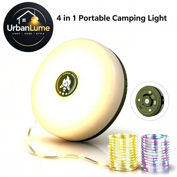 4-in-1 Rechargeable Solar Outdoor LED Camping Light - Waterproof, Multi-Lighting Modes, Quick Storage, Flashlight Function, Solar-Lit Decorative Lamp for Campers, Ideal for Camping, Backyard Use, Solar-Lit Decorative Lamps