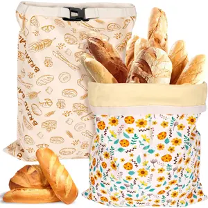 2 Pack Reusable Organic Linen Beeswax Bread Bags for Sourdough, 17 x 13 Inches BPA-Free Food Storage Cloth Bag, Ideal for Homemade Sourdough & Artisan Breads