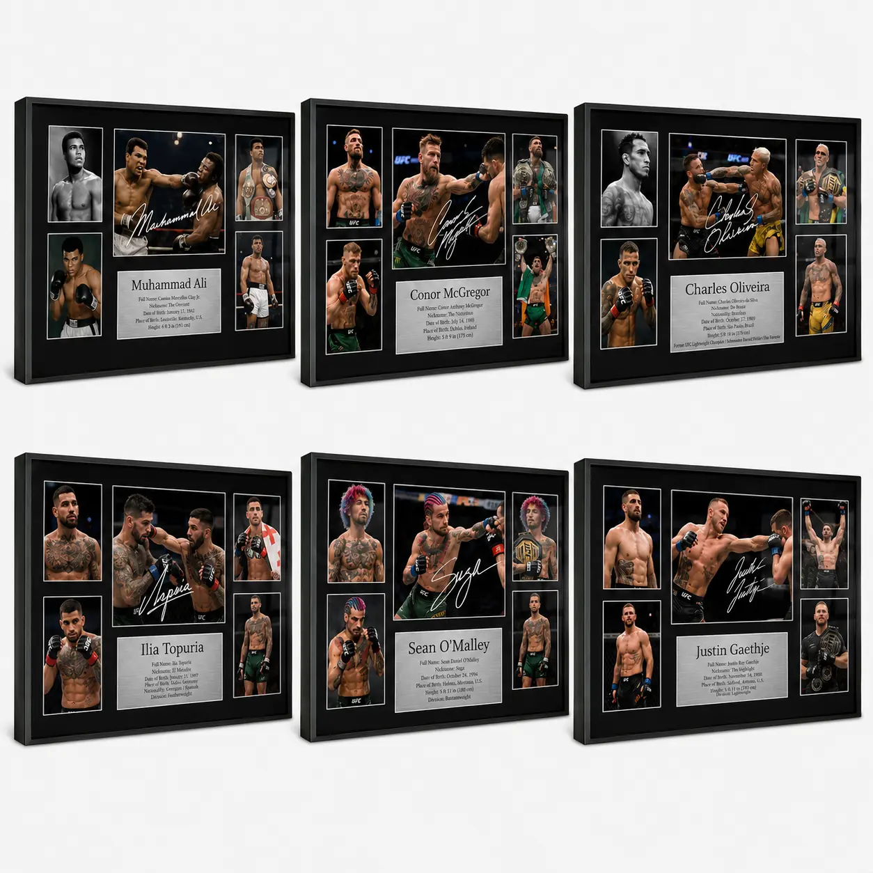 UFC & Boxing Legends Canvas Poster, Ali, McGregor, Oliveira, Ilia Topuria, O’Malley, Justin Gaethje Signed Style Prints, MMA Fighter Collection, Framed Sports Wall Art for Men’s Gym, Bedroom, Dorm, Man Cave Decor, Must-Have Gift for Fight Fans
