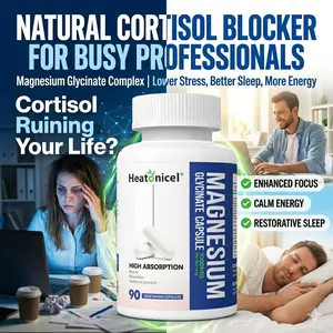 Heatonicel Magnesium Glycinate 90 Capsules, Cortisol Manager for High Stress Professionals, Sleep & Focus Support