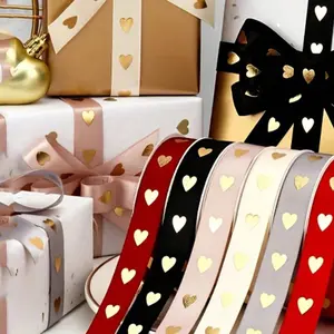 5 Yard Long Gold Heart Pattern Ribbon, High-Quality Polyester Material, Versatile Usage, Elegant Festivity, Perfect for Weddings, Gifts, Cakes, DIY Crafts, Holiday Decorations, Ideal for Weddings