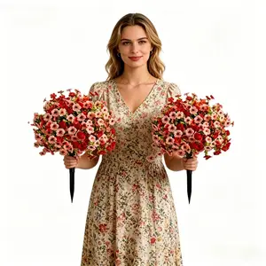 2 Piece Set Realistic Standing Plant Arrangement & Matched Fake Flowers Sun-Resistant Silk Material Spring Summer Decor Indoor Space