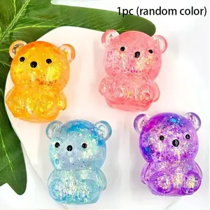 Colorful Glitter Bear Squeeze Toy, Aurora Glitter Filling, Slow Rebound Rubber, Soft Texture, Desktop Decoration, Stress Relief Gift