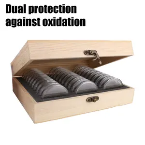 20/30/50/100PCS Adjustable Antioxidative Wooden Commemorative Coin Collection Case with Adjustment Pad Coins Storage Box Lockable Storage Boxes