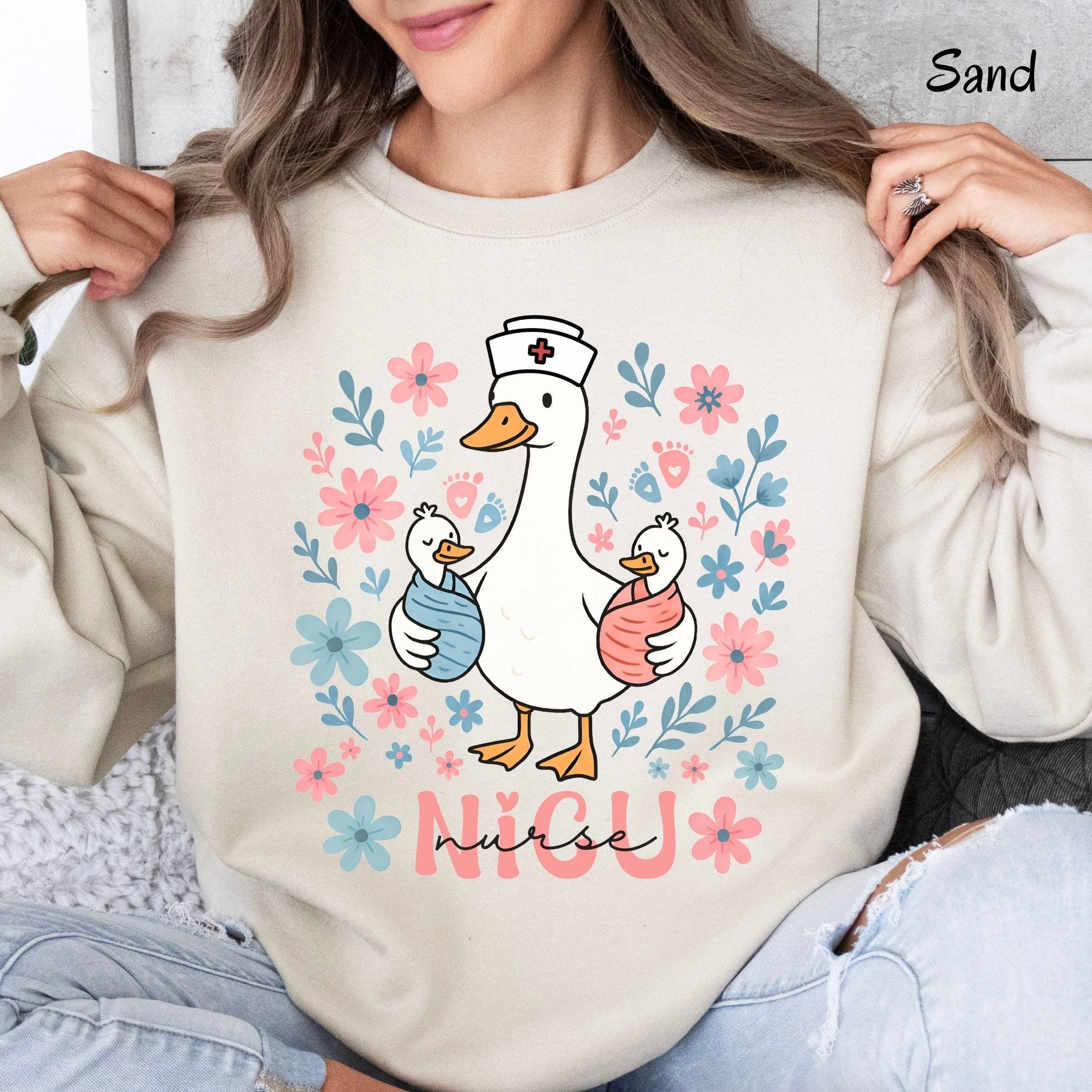 Cute NICU Nurse Silly Goose Crewneck Sweatshirt, Gift for Nursing Students, Fun Cozy Hospital Wear for Healthcare Workers, Neonatal Medical Cotton Fabric