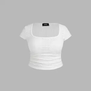 Cider [4 colors, size 2-26] Lace Ruched Crop Tee Curve & Plus