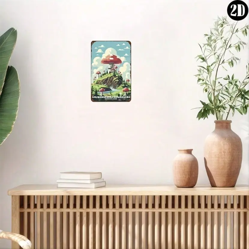 1pc Aluminum Mushroom Kingdom Sign 8x12 Inch Vintage Video Game Wall Decor Inspired Super Mario Wall Art for Nintendo Fans Man Cave Home Decor