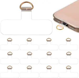 12 count Phone Tether Tab Universal Phone Lanyard Patch Strap Transparent Lanyard Replacement Part With  Buckle Smartphone Tether T-Shape Patches for All Cellphone Cases Safety