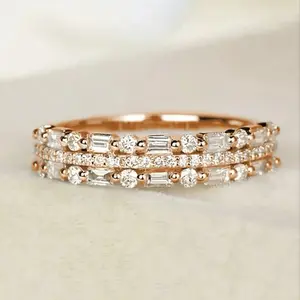 Elegant sparkling three-row zircon wedding rings, stylish engagement rings, exquisite bridal imitation jewelry, women's gifts, men's gifts,non traditional engagement ring