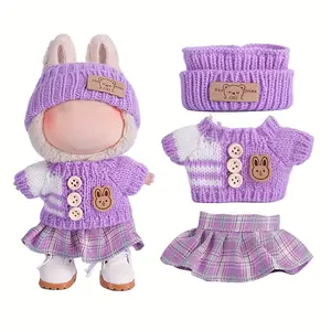 Rainbow Labubu Doll Clothes for Labubu with 3 Outfits - Stylish Fisherman Hat & Sweaters & Pants or skirt Set for 6.69inch Dolls, Adorable buLabu Accessories for Play & Display (Not Included shoes & Doll)
