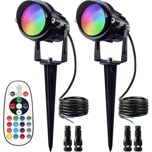12W RGB Low  Color Changing Landscape Lights Remote Control  LED Landscape Lighting for Yard Garden Pathway Holiday Christmas Decorations Outdoor Indoor, 2 Pack with Connector