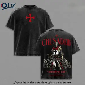 Crusader Defender of Faith Vintage Washed Oversized T-Shirt, 2 Timothy 1:7 Scripture Knight Graphic Tee, Heavy Cotton Medieval Christian Streetwear Top, Unisex Dark Gothic Warrior Shirt