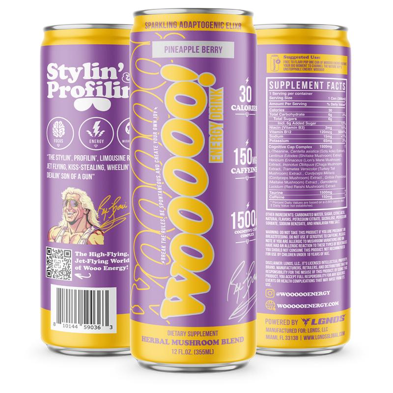 Wooooo Energy 4 Pack - 1500mg Nootropic + Adaptogen Blend, Jitter-Free Energy, Gluten-Free, Vegan, 6g Sugar, 30 Calories