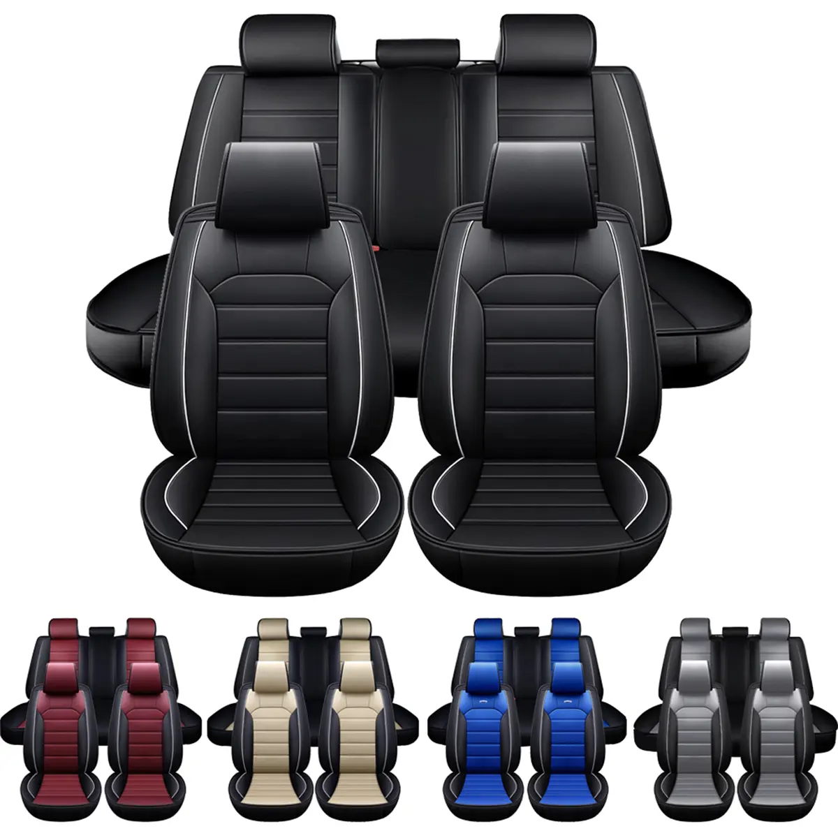 5-Sits Full Set Car Seat Covers,Universal Leather Car Seat Seat Protector Cover,40/60 Split Rear Bench Cover,Fit For Honda /Nissan /Toyota / Kia /Sorento /4Runner /Camry /Hyundai /Mazda/Tacoma/Altima /Sentra