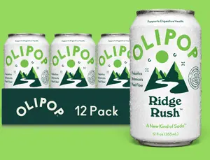 OLIPOP Ridge Rush Prebiotic Soda – Citrus Energy Sparkling Drink (Pack of 12)