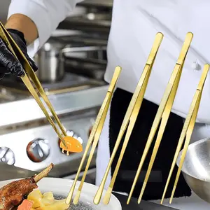 4PCS Professional Golden Slender Tweezers Stainless Steel Barbecue Clamps Vegetable Placement Plates Barbecue Clamps Chef Placement Plates Tweezers Cocktail Decoration Tools Suitable For Kitchen Food Cooking Maintenance Seafood Barbecue,Party