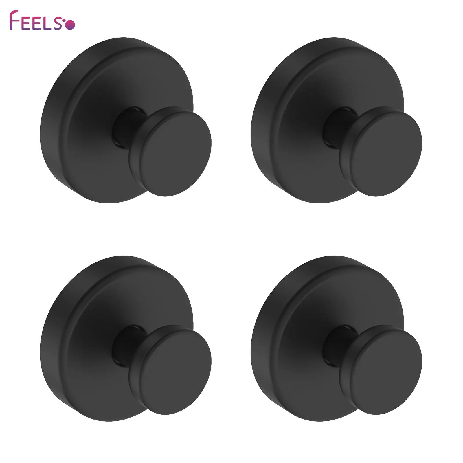 FEELSO Removable Strong Suction Cup Hooks (4-Pack), Brushed Stainless Steel 11lbs/5kg Capacity, Easy-Install Home Improvement Bathroom Fixtures for Tile Surfaces, Bedrooms, Glass Walls, Doors