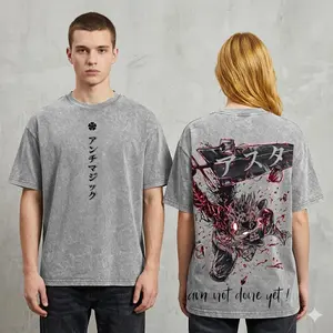 Asta Black Clover Black Bulls Anime Double Printed Vintage Washed Tee Unisex Oversize Anime Manga Washed Heavyweight Cotton T-shirt