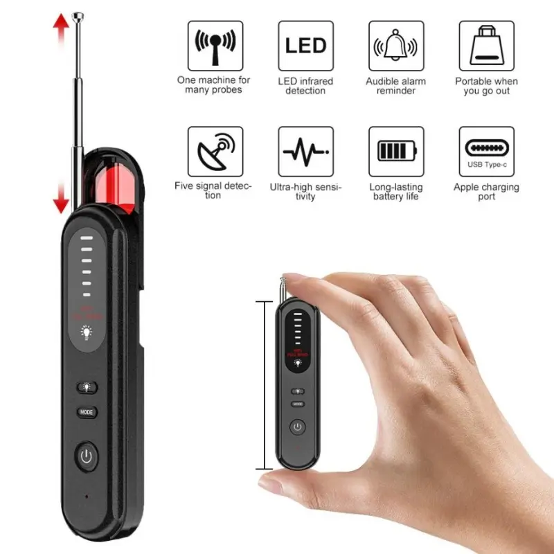 Hidden Camera Detector Hotel Anti Candid Camera Detector Listening Device Tracker For Out Anti-Spy Electronic Signal 5 Levels Sensitivity Wireless Signal Scanner
