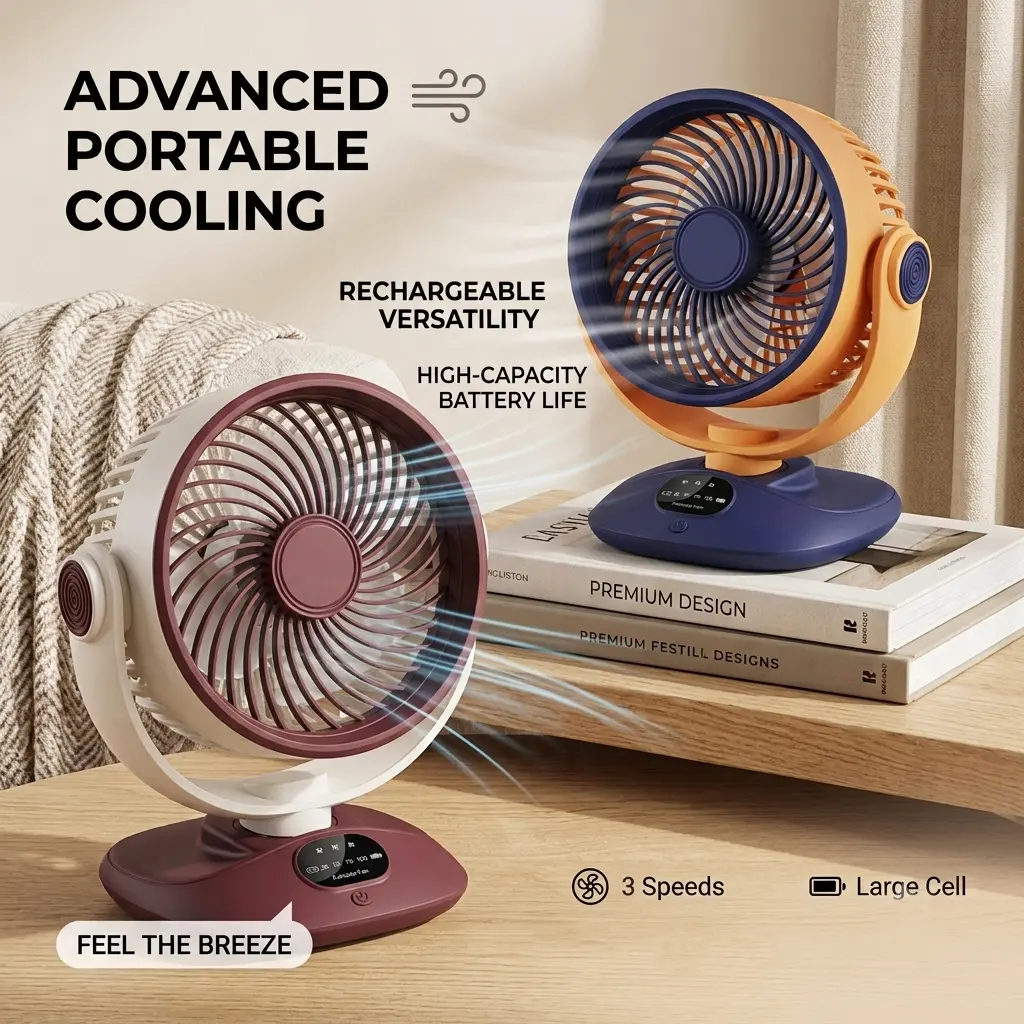 Red & White Tabletop Air Circulator Fan - 3 Speeds, Adjustable Pivoting Head, Quiet Energy-Saving Personal Fan for Home, Office