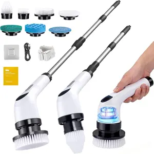 Electric Spin  for Cleaning, Adjustable Shower Brush with 7 Replaceable Heads & Power LED Display, 2 Speed  Cordless Shower  for Bathtub, Kitchen, , White