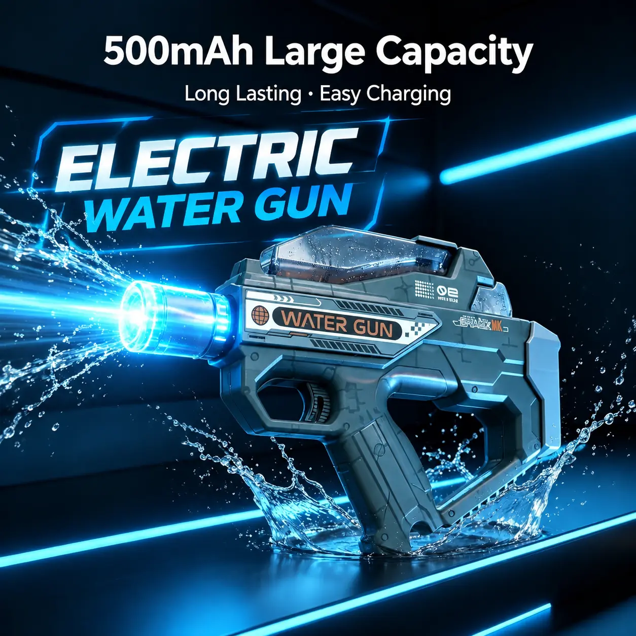 Rechargeable Electric Burst Fire Water Gun for Kids, Featuring LED Flashing Lights, Realistic Sound Effects, Ideal for Summer Pool, Beach Play, Easy Charging