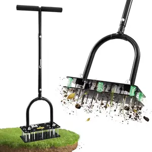 Sakerplus Spring-Loaded Lawn Aerator | Upgraded Self-Cleaning & No-Clog Design | 15 Sharp Spikes for Deep Soil Relief | Professional Lawn Care Tool