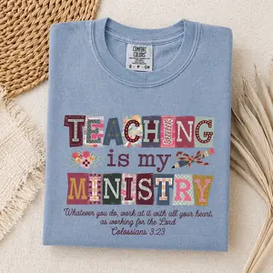Comfort Colors Teaching Is My Ministry Shirt Patchwork Christian Teacher Tee Faith Based Gift Womenswear & Underwear - Women's Tops - T-Shirts
