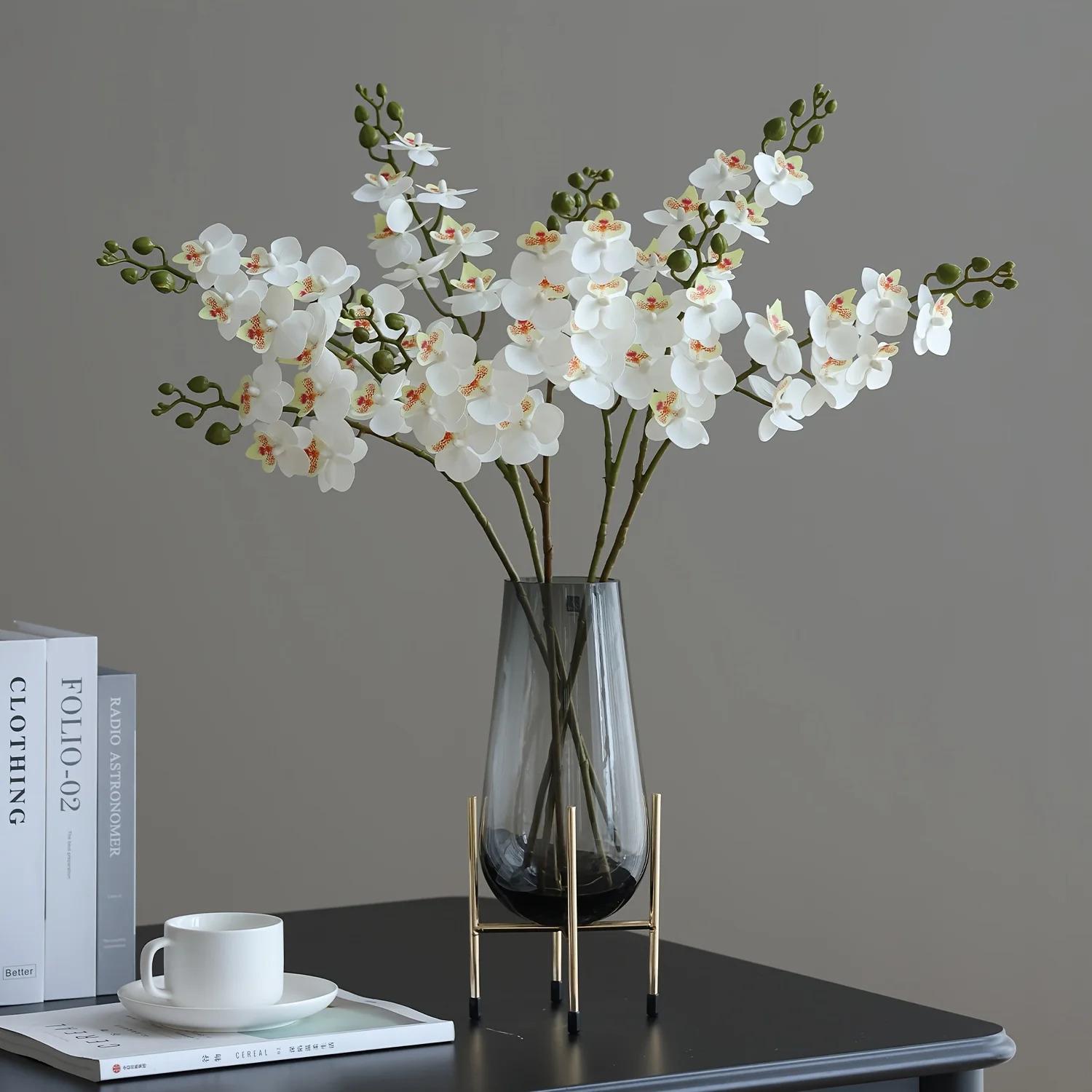 3-Pack 25.2inch Realistic Long Stem 2-Branch Artificial Orchid Flowers - Lifelike Plastic Fake Flowers for Home & Wedding Decor