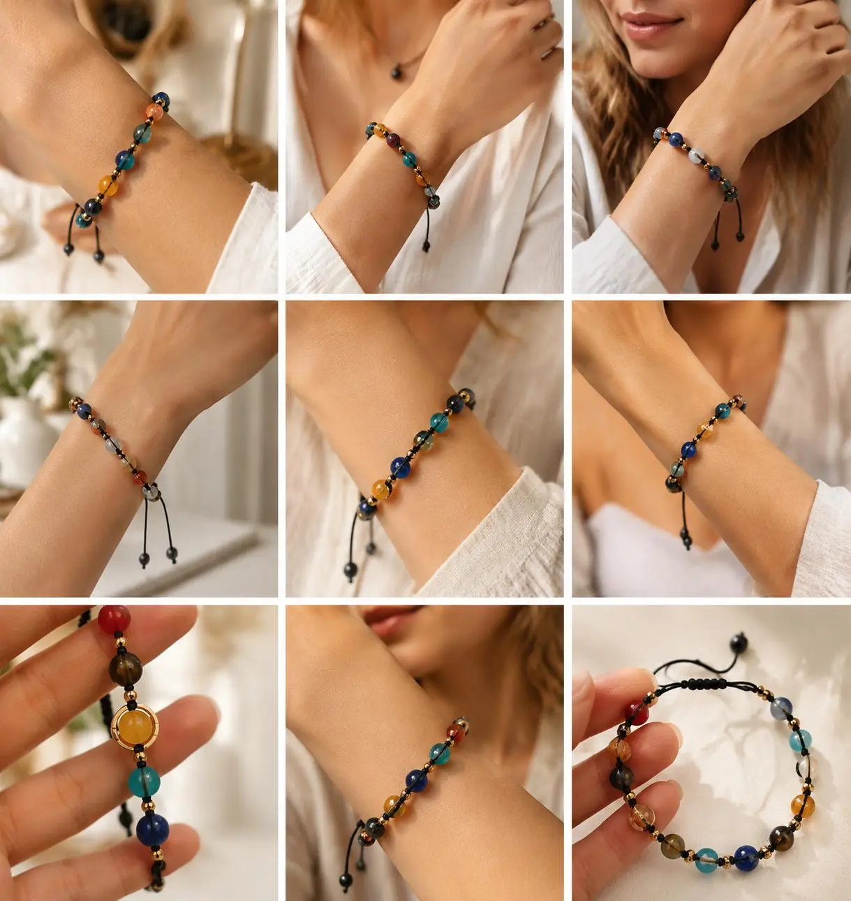 DIY 8-Planet Solar System Space Jewelry Kit - Adjustable Braided Cord Wristband, Multicolored Healing Crystals, Bead Art Jewellery-Making Accessories, Perfect Birthday & Christmas Gift campingessentials Crystal Inspired Beaded Braided Bracelet