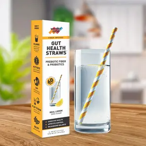 Gut Health Straws by Whitney Johns , Prebiotic Fiber & Probiotics, Real Lemon, Zero Sugar - 14 Straws Edible Fruit