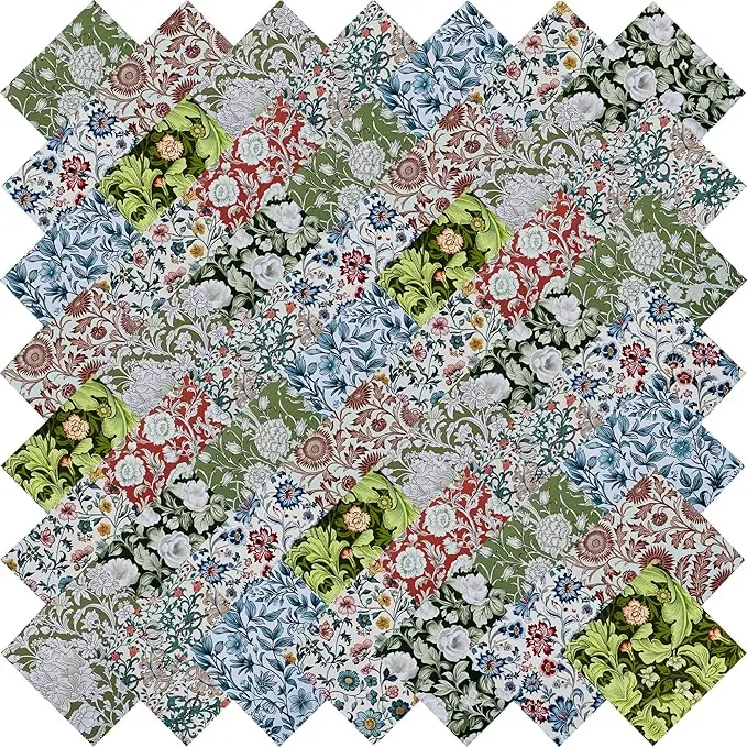 5"x5" 50pcs Cotton Fabric Squares for Sewing Quilting Supplies- Morris A | Good quality wonderful colors beautiful patterns soft and sturdy 100% cotton fabric squares perfect for quilting projects