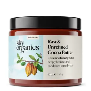 Sky Organics Cocoa Butter for Body, 100% Raw & Unrefined Ultra-Moisturizing Butter to Deeply Hydrate & Condition Skin, Promotes Smooth Skin Tone & Texture, Suitable for Tight or Extra Dry Skin, 16 Oz. Body Care Lotions Moisturize Fragrance