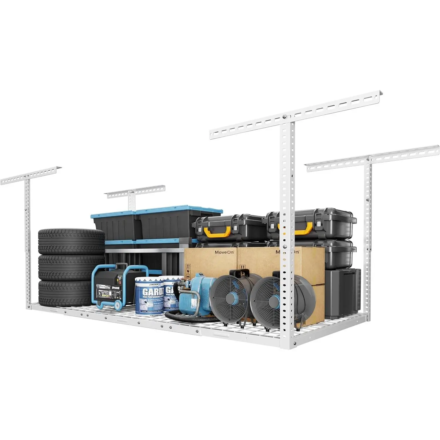 3x6 Overhead Garage Storage Ceiling Rack, Adjustable Heavy Duty Metal Rack, 450 lbs Weight Capacity, 22 to 40 Inch Adjustable Organization System, White