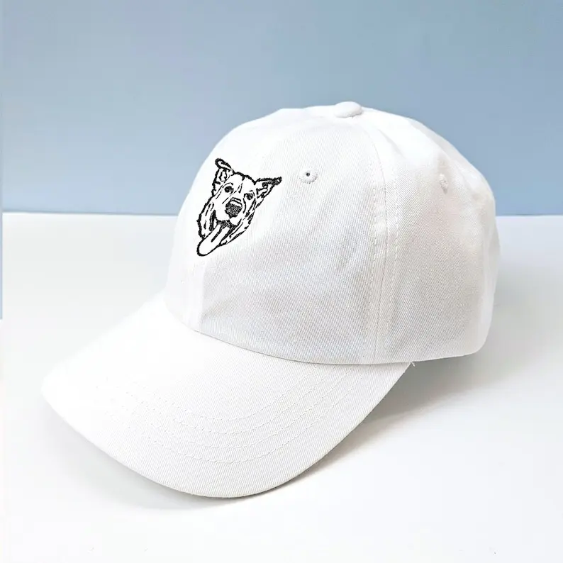 Custom Embroidery Dog Hat, Personalized Pet Photo Baseball Cap, Dog Mom Gift, Embroidered Dad Cap, Hand Drawn Art from Pet Photo
