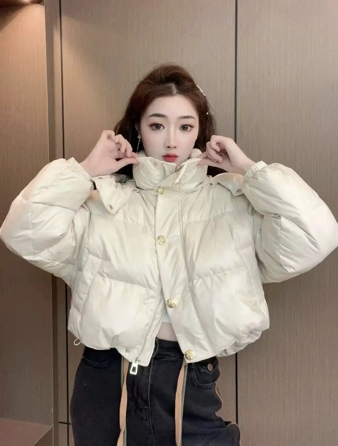 2023 New Medium Long Down Jacket Female Small Korean Version Short Thin White Duck Down Casual Coat Winter