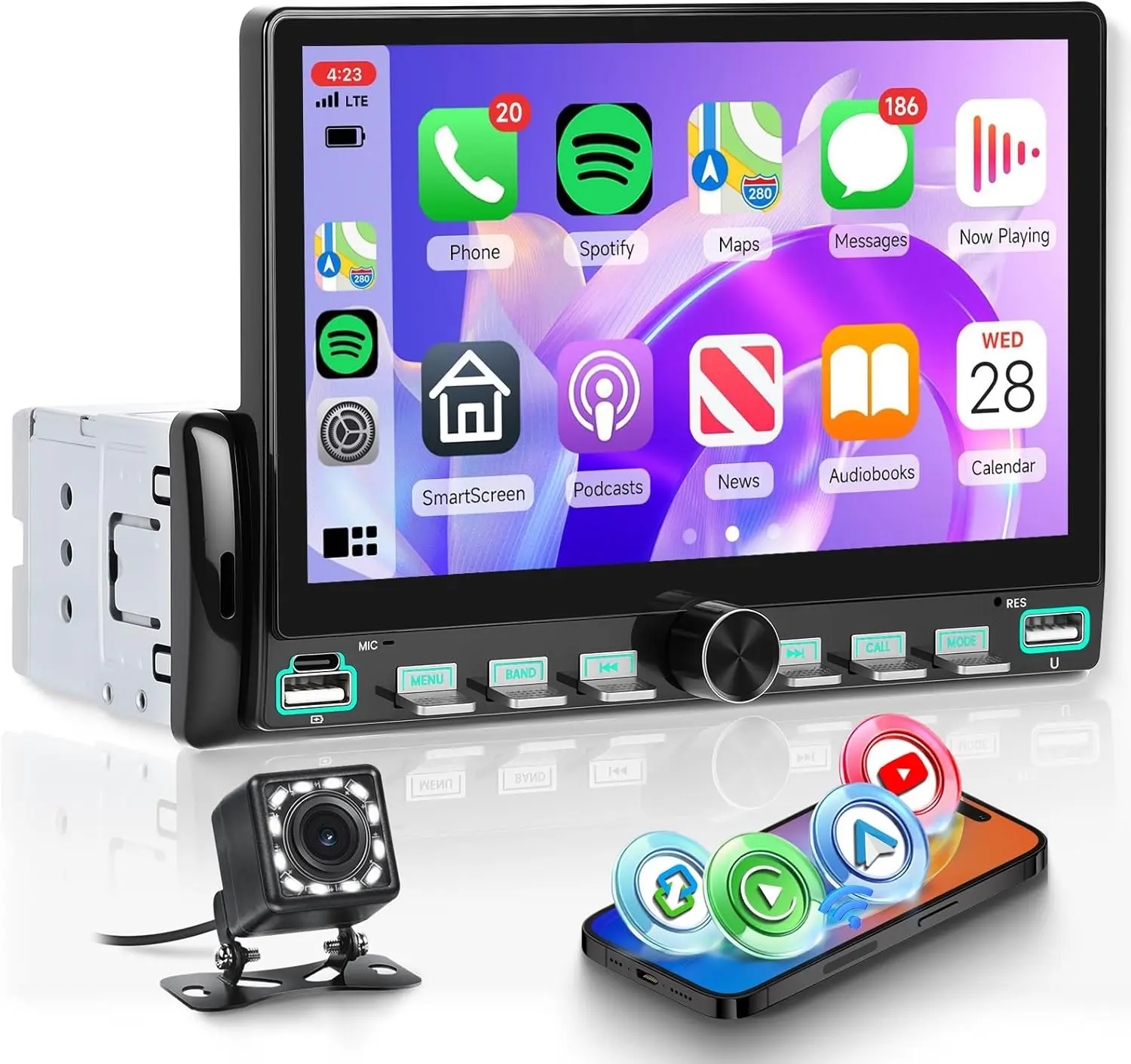 7" IPS Touch Screen Single Din Car Stereo Accessory - Wireless CarPlay, Android Auto, YouTube Support, Piano Keys, Backup Camera Compatibility, Mirror Link, Bluetooth, FM, USB, EQ, SWC, Car Accessories