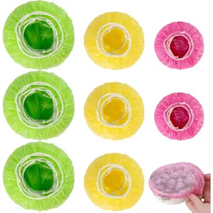 120PCS Elastic Food Storage Covers, Reusable Stretch Plastic Covers Wrap Colorful Bowl Covers Dish Plate Plastic Covers Elastic Alternative to Foil for Family Outdoor Picnic