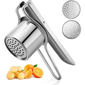 Large 15oz Potato Ricer Masher, Heavy Duty Stainless Steel Vegetable, Fruits Potato Masher and Ricer with 2 Interchangeable Disc kitchen Tool, Press and Mash Kitchen Gadget For Perfect Mashed Potatoes