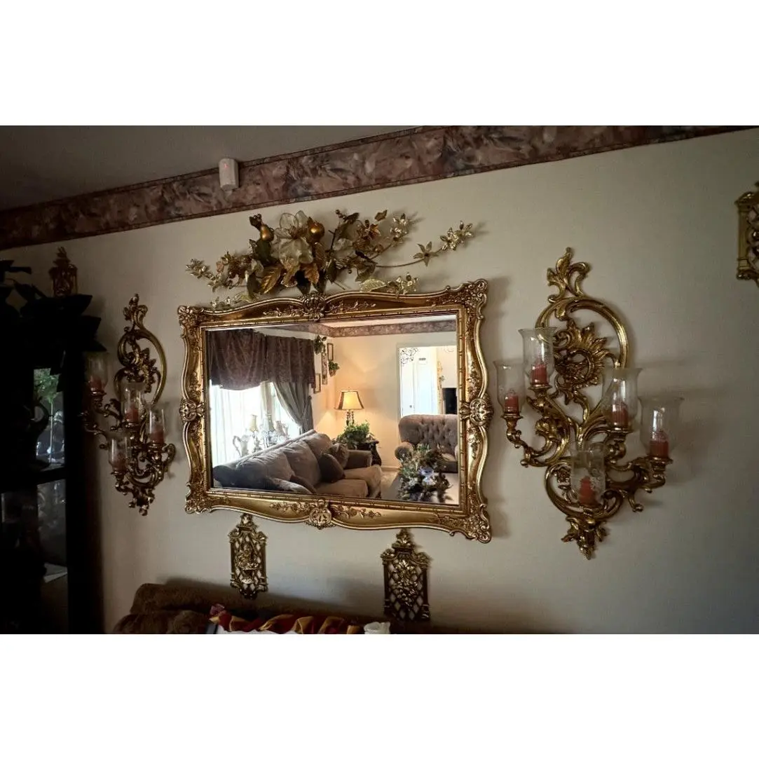 Vintage Ornate Wall Mirror with Candle Holders