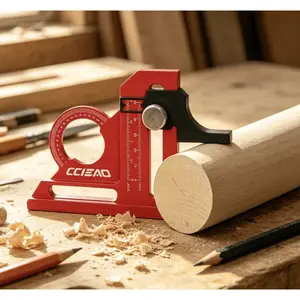 2-in-1 Woodworking Measuring Tool, Protractor Depth Gauge for Hole Scribing, Aluminum Marking Gauge for Carpentry